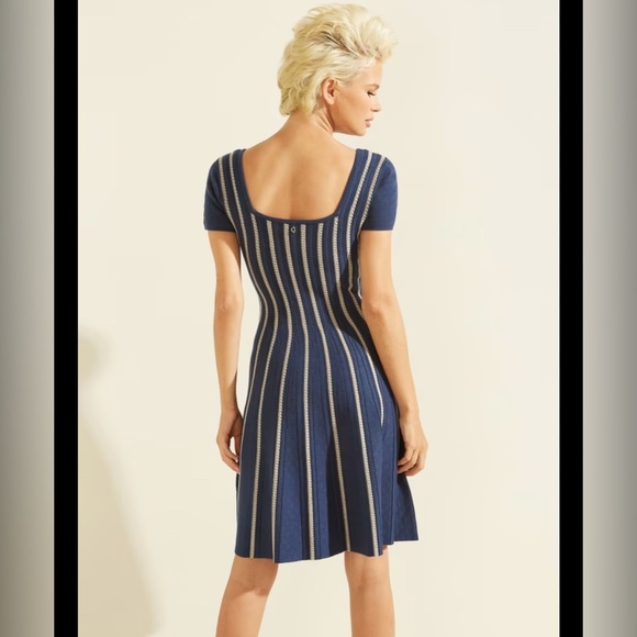 Guess Blue and Cream Striped Knit Flare Dress Size S - Picture 3 of 12